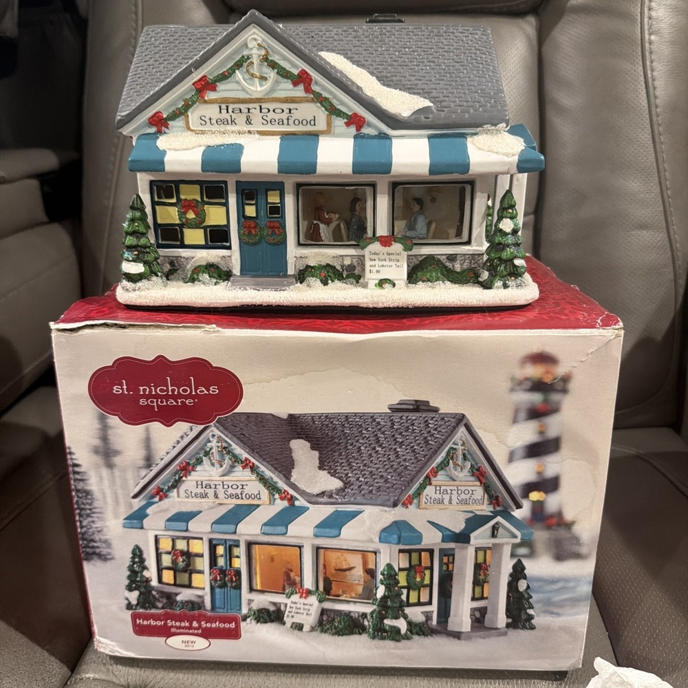 2012 St. Nicholas Square Christmas Village Harbor Steak & Seafood House With Box